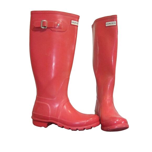 Hunter Pink Original Gloss Rain Boots Sz 5F - Picture 1 of 7
